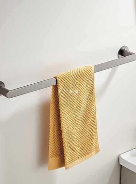灰色全铜毛巾杆浴室毛浴巾架壁卫生间WSY挂打式免孔单杆巾架