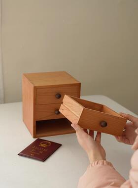 抽屉式收纳盒整盒玄关钥QYR匙收圆纳柜把手床头木盒理桃木储物创