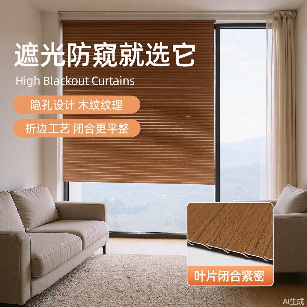 L型铝合金木纹免打孔防水百叶帘