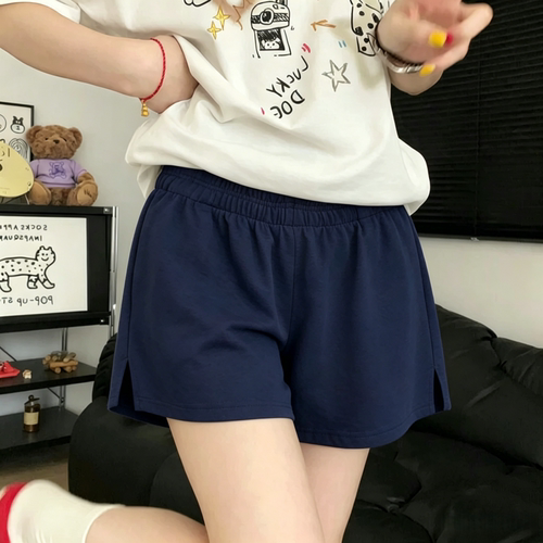 藏青宽松阔腿三分运动短裤女