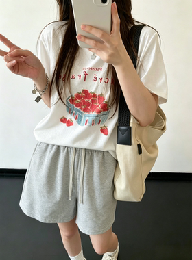 运动短裤女夏季薄款宽松高腰显瘦休闲灰色美式百搭直筒bf风五分裤