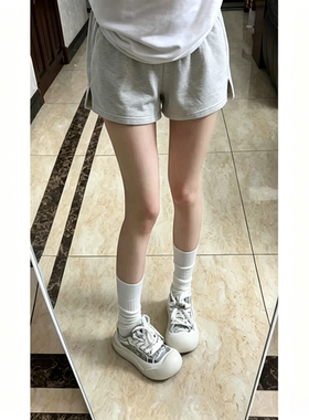 美式休闲灰色运动溜街阔腿短裤女夏薄款小个子百搭宽松显瘦直筒裤