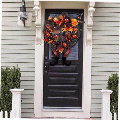 Halloween Wreath With Led Lights Door Hanging Decoration Pum
