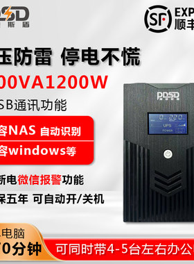 UPS不间断电源2KVA电脑群辉NAS监控停电稳压应急备用1小时带USB口