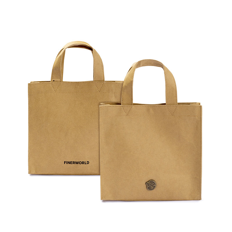 finerworld可水洗牛皮纸斜挎托特包手提百搭休闲通勤男女学生单肩