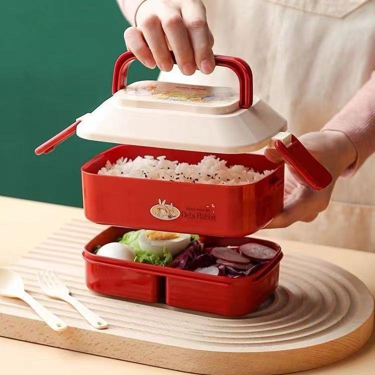 可爱屋形饭盒便当盒上班族便携微波炉加热学生带餐具多层餐盒