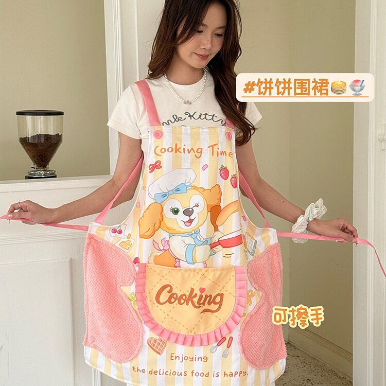 围裙可爱饼饼可擦手厨房家用做饭防油防水可琦安女夏天季薄款大码