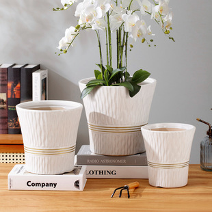 家用陶瓷花盆大口径北欧风格 盆栽发财树绿萝君子兰特大号