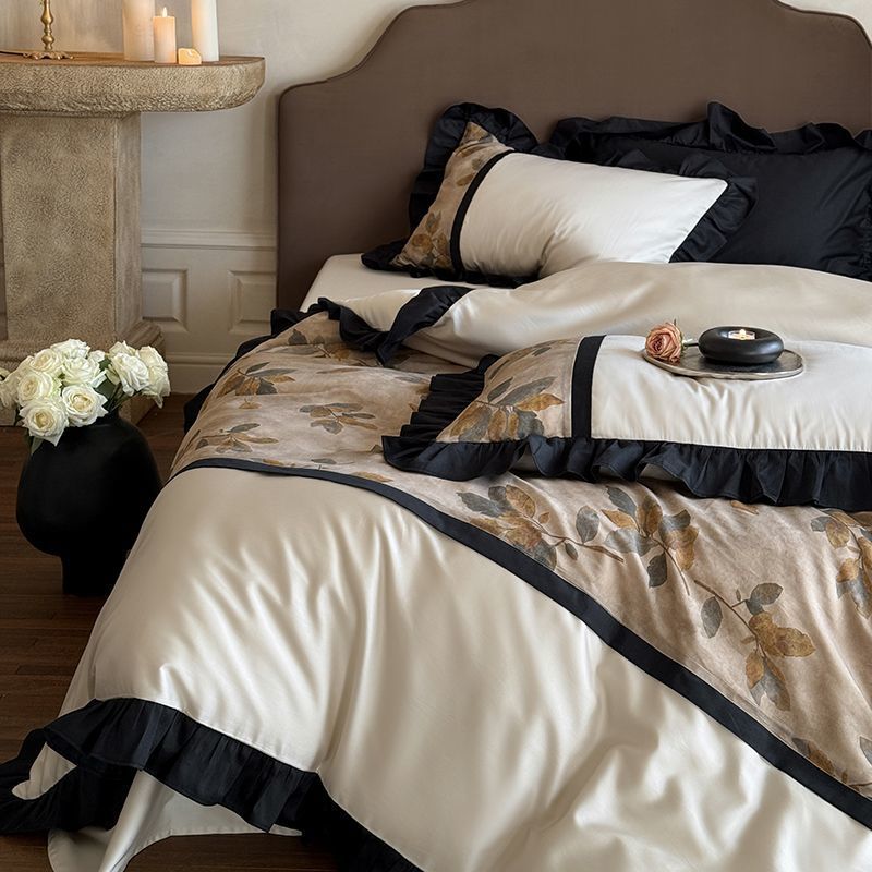 复古美式轻奢水洗棉床单四件套被套床裙被罩公主风高档床上用品