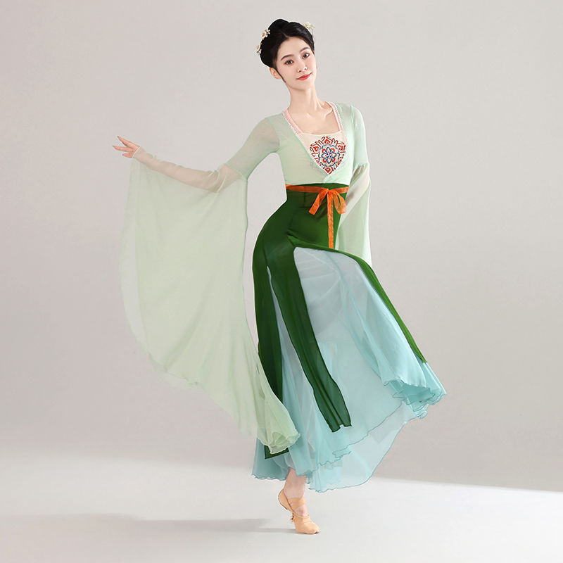 古典舞蹈服装飘逸女身韵长款纱衣仙表演练功服古风齐胸汉唐舞蹈服