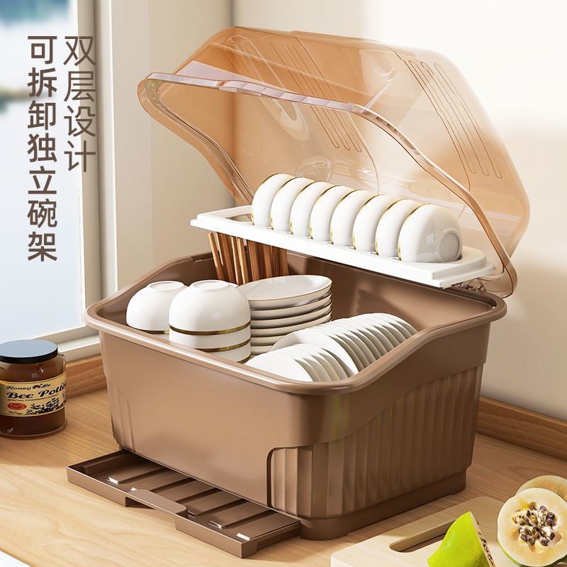厨房桌面加厚带盖防蟑螂放碗筷收纳盒箱厨具沥水碗架碗盘置物架