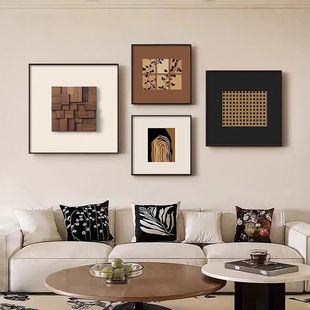 极简立体感色块客厅组合装饰画餐厅抽象艺术挂画黑白灰沙发墙