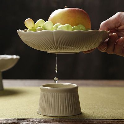 中式陶瓷高脚水果盘可沥水莲花禅意供佛家用茶点盘干果点心糕点