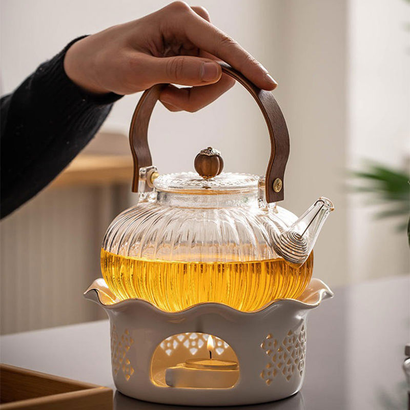 耐热玻璃南瓜提梁壶套装蜡烛保温加热温茶炉家用日式下午茶花茶壶