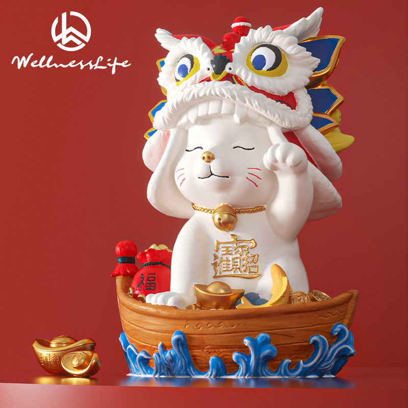 国潮招财猫摆件财神吉祥物店铺开业礼物收银前台高档聚财装饰贺礼