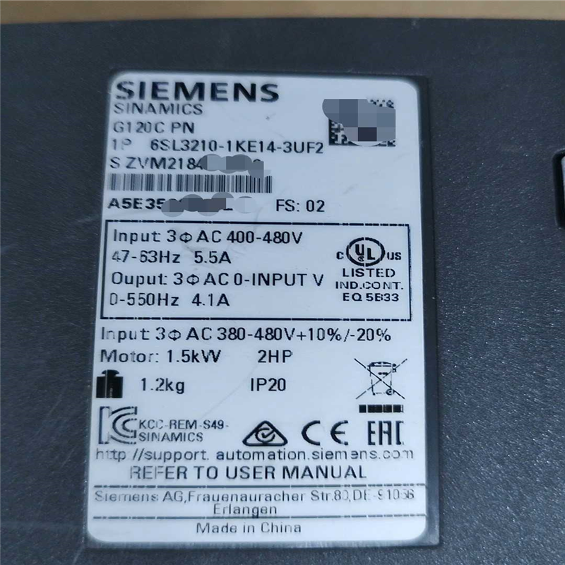 【顺庆】6SL3210-1KE14-3UF2，1.5kw，西门子变频【议价】