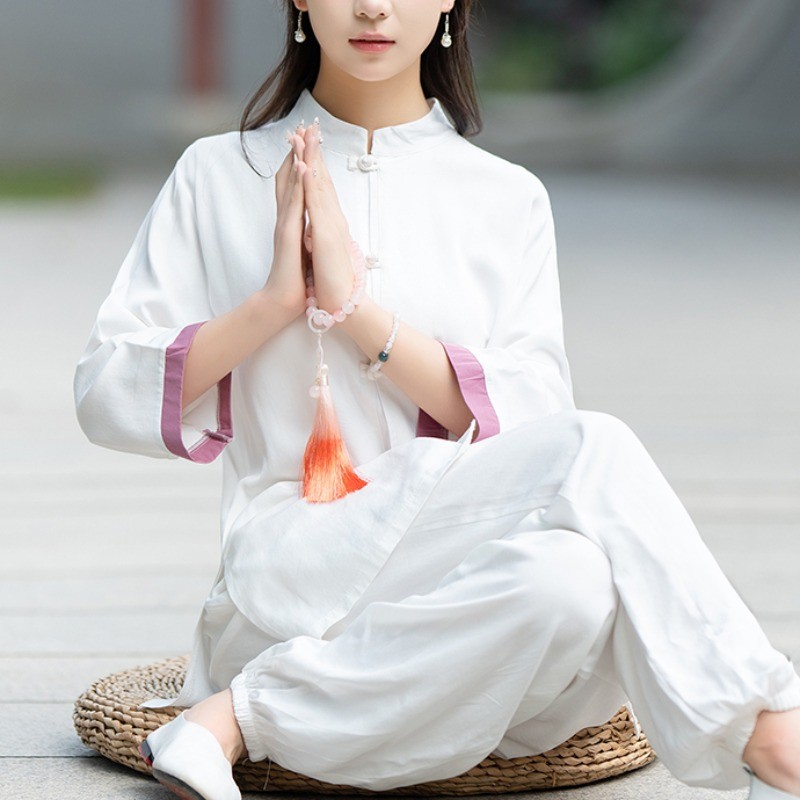 春秋茶服女汉服大码中式上衣太极服佛系禅服居士练功服唐装套装夏