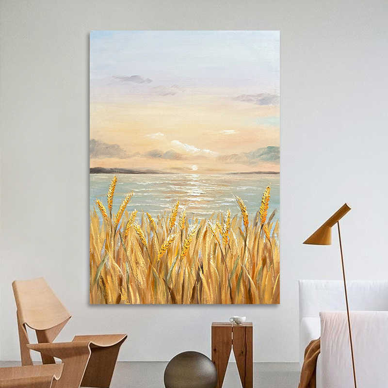 大芬村麦田手绘定制油画现代简约风壁画客餐厅玄关电表箱装饰挂画