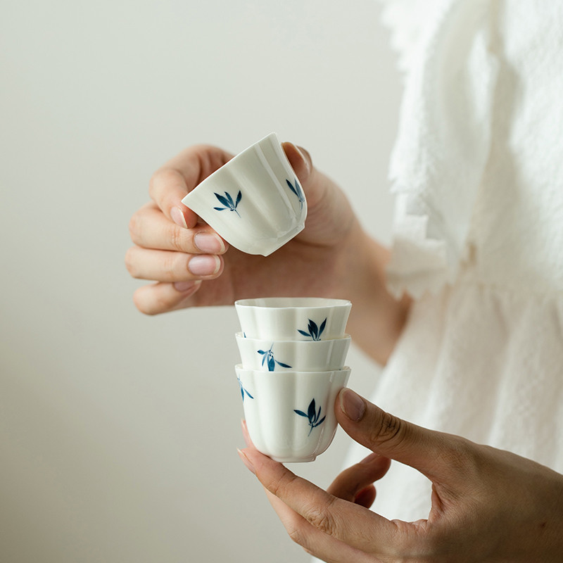 拓土陶瓷茶杯茗杯创意主人杯单个杯子纯手绘蝴蝶兰花八瓣花