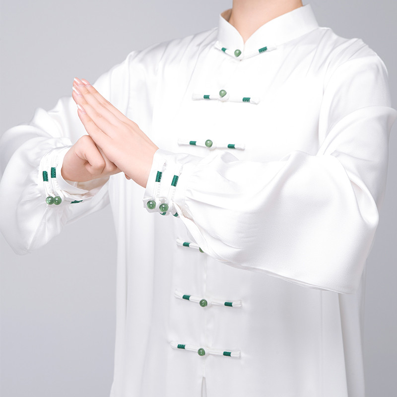 太极服女款新款2025高端表演春秋太极拳练功服女夏季醋酸缎八段锦