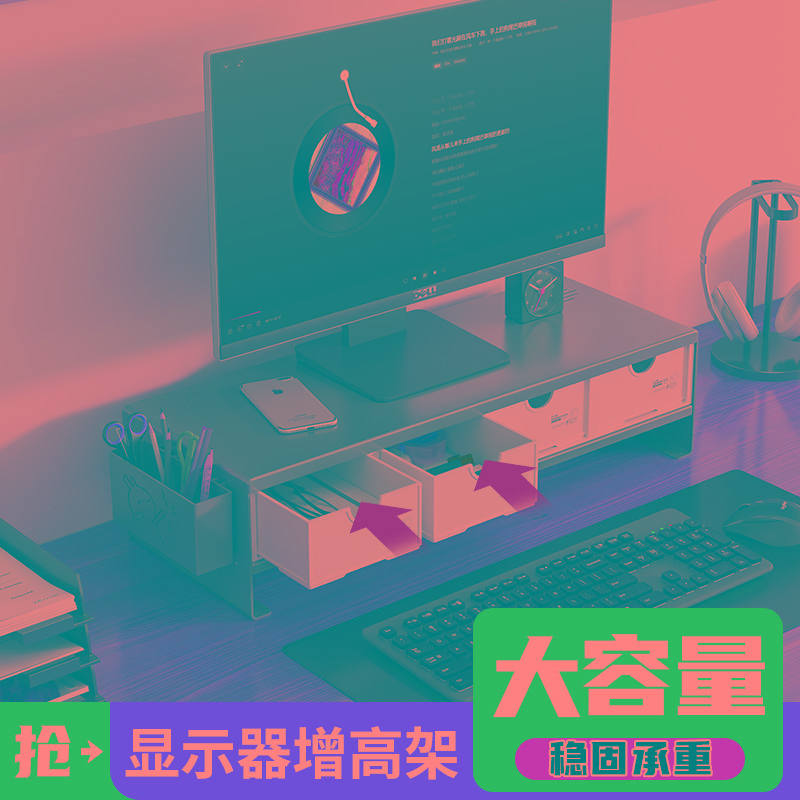 电脑增高架台式显示器垫高托架办公室底座支撑架多层收纳架带抽屉