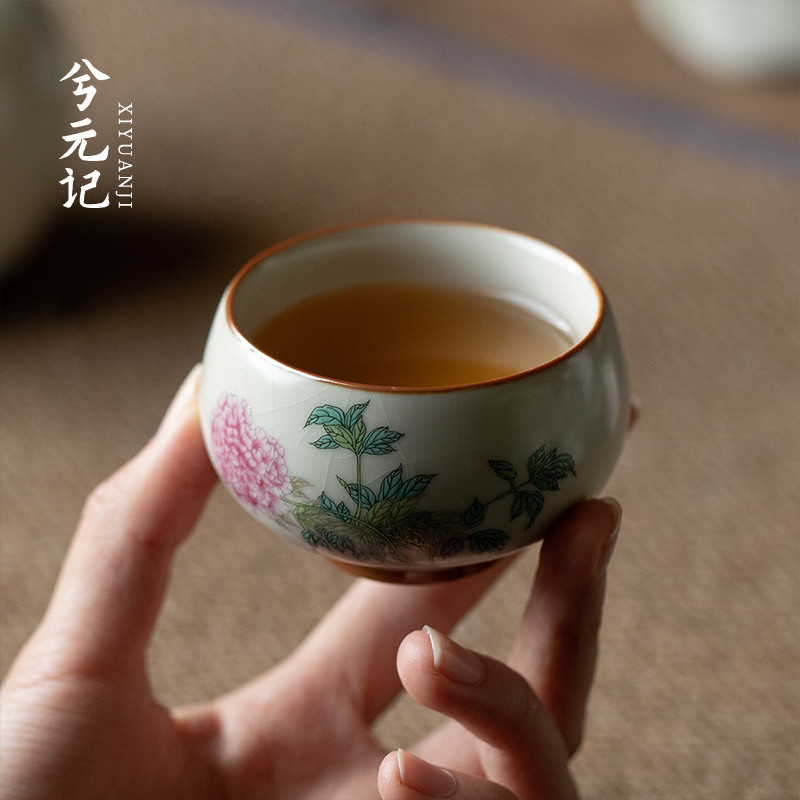 兮元记米黄汝窑精致小茶杯陶瓷主人杯女士个人专用单杯单个茗杯图片