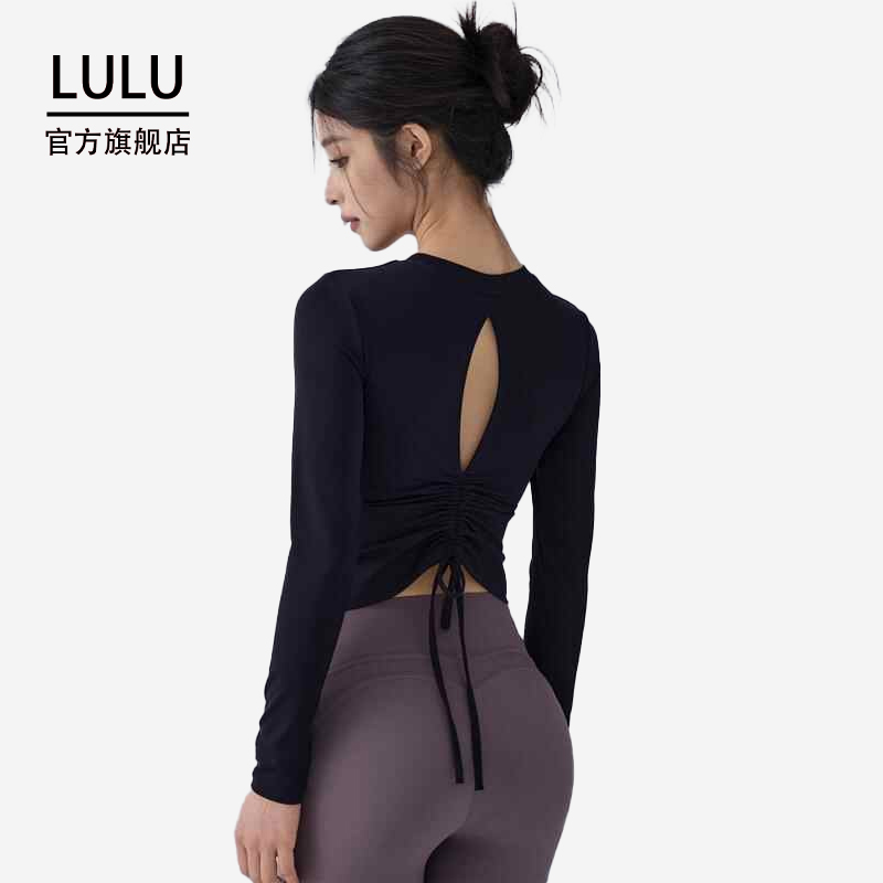 LULU官方旗舰店长袖T恤上衣女带胸垫镂空美背运动修身设计感内搭