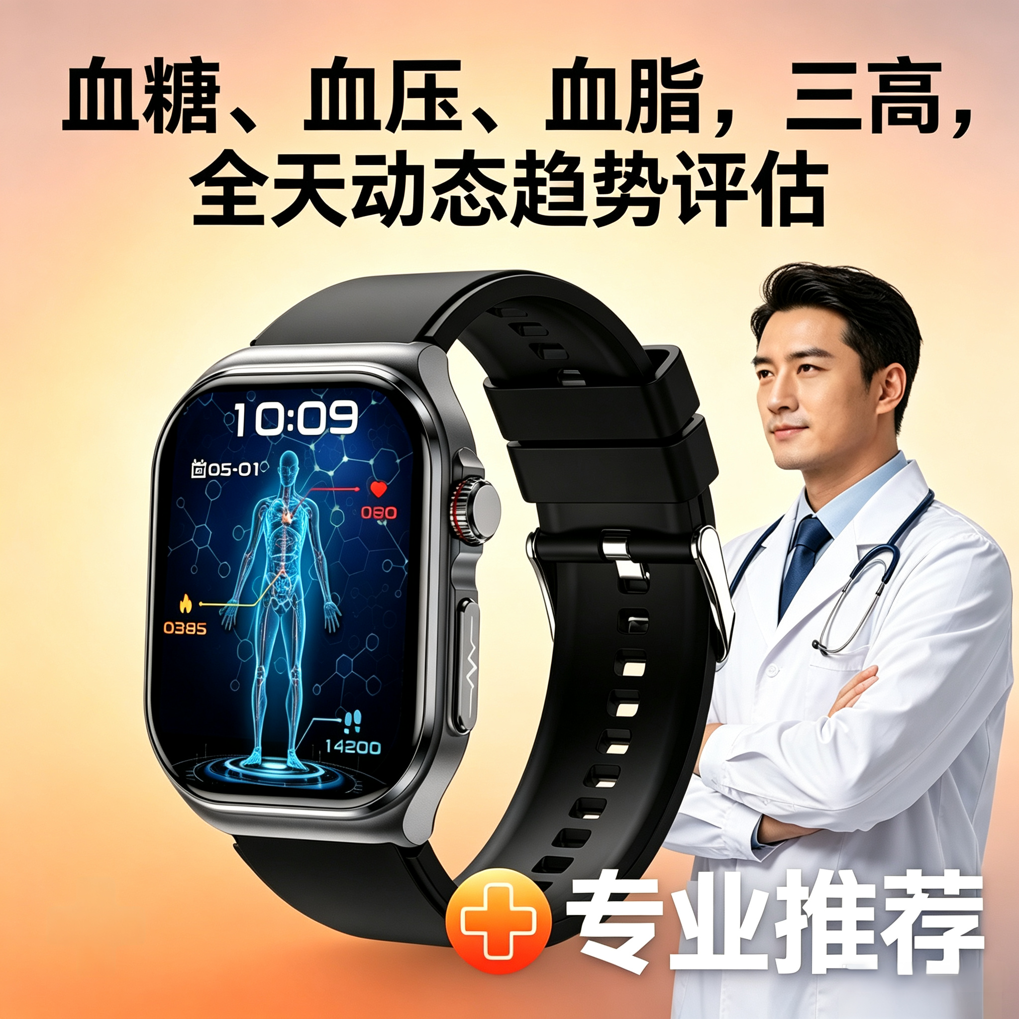 血压血糖心脏健康研究智能手表微体检高精度可测心率血氧监测手环