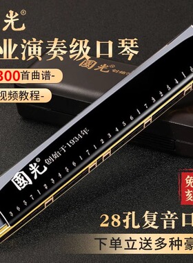 上海国光28孔复音口琴重音24成人初学者学生用入门专业演奏级乐器