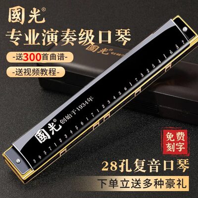上海国光28孔复音口琴重音24成人初学者学生用入门专业演奏级乐器