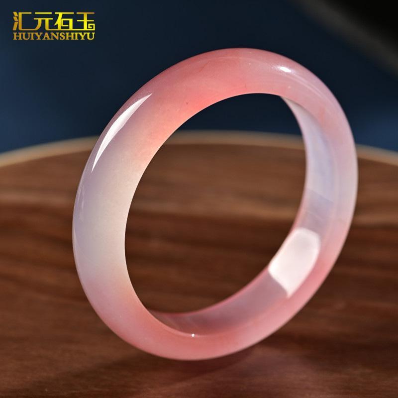 手镯冰种玉镯玉石粉镯子天然玛瑙女粉色玉髓款浅玉芙蓉水蜜桃石英
