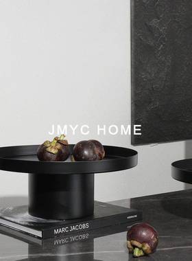 意式轻奢黑色金属高脚果盘收纳托盘售楼处客厅茶几柜餐厅托盆摆件