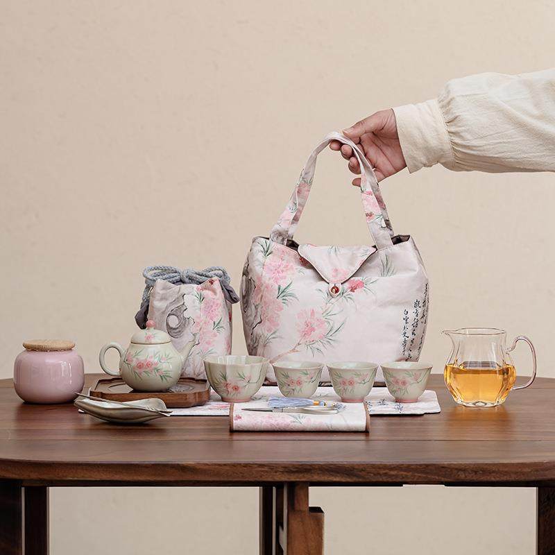 冰台手绘桃花旅行茶具一壶两杯收纳包便携收纳袋女士茶事包茶道,鲜花速递/花卉仿真/绿植园艺,割草机/草坪机,淘宝优惠券,粉丝福利购,淘宝优惠卷