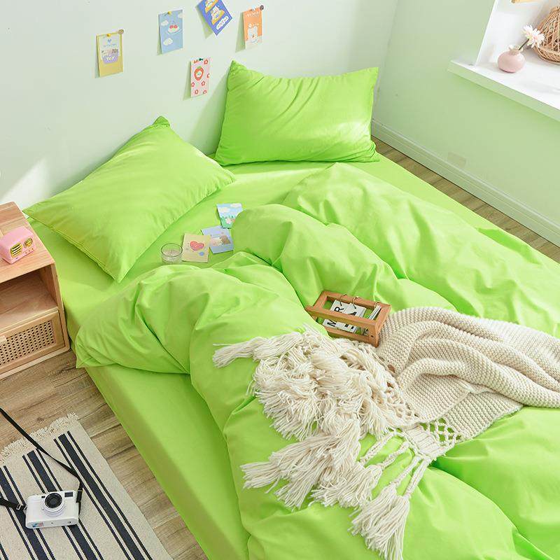 全棉四件套纯色简约风纯棉床笠床单款三件套斜纹40支13372