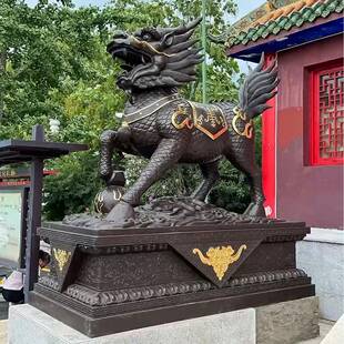 一对铜麒麟雕塑小区摆放麒麟铜雕酒店门口神兽铜雕工艺品装饰