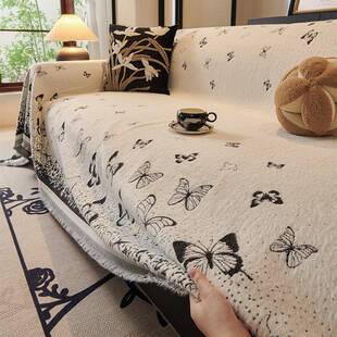 复古法式一片式沙发巾全盖沙发套罩毛绒沙发盖布轻奢高级感毛毯子