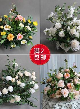 森系婚礼盆花婚庆布置装饰花艺路引地排花户外绿植仿真绿色绢花