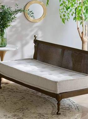 法式复古做旧雕花别墅奢华美式藤艺实木小户型三人藤艺沙发订制