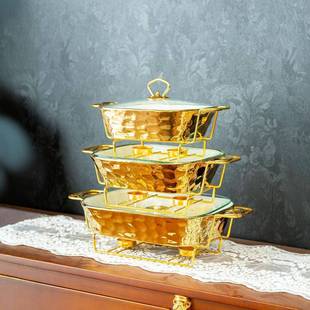 casserole金色石头纹烤盘长方形陶瓷烤盘加热干汤锅bakeware