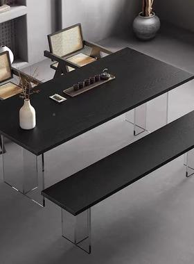 碳会黑色实餐桌客接待长木桌工作台创意化茶桌亚克力悬BWR浮桌椅