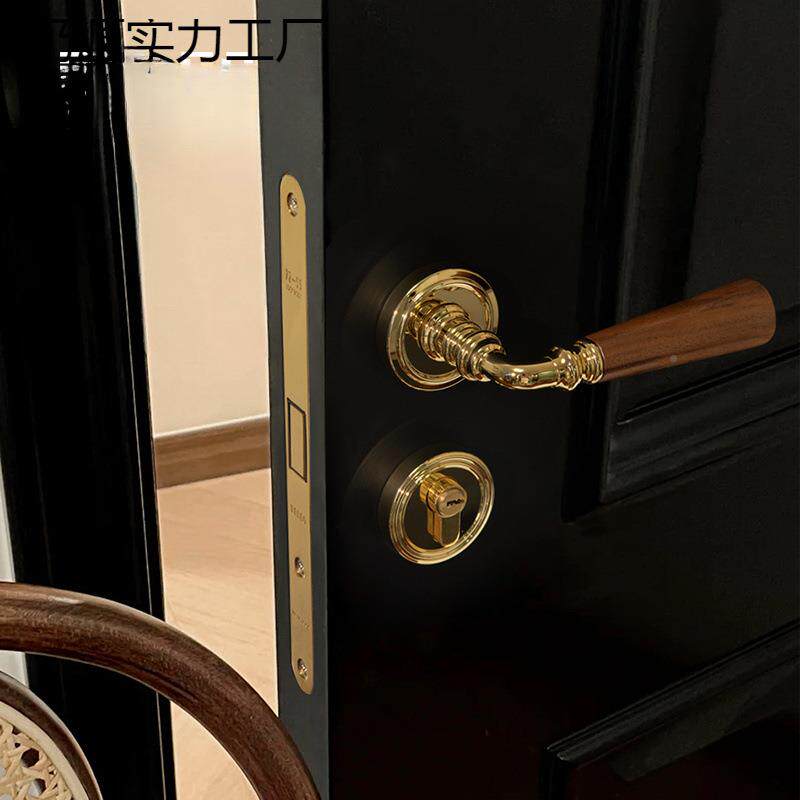 胡桃木1复古式中室风卧门古锁磁吸静音法分体锁具