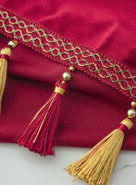 xyt红色天鹅绒桌布镶坠子欧式F767HSM7美式艺法式餐复古丝绒酒桌