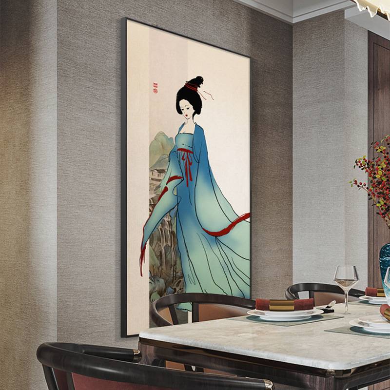 春晚只此青绿玄关装饰画新中式走廊人物竖版挂画国风茶室进门壁画图片