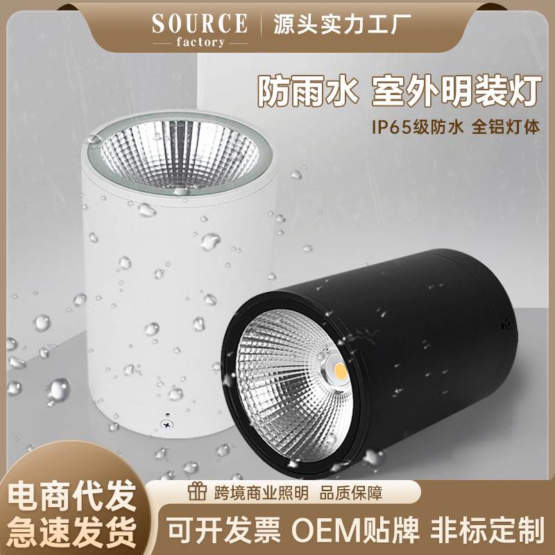防水筒灯户外明装led室外店铺门头阳台露台酒店雨棚灯吸顶cob灯具