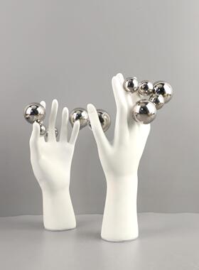 现代简抽象掌树脂1730白色约手雕塑摆件玄关书房装客厅电视柜家居