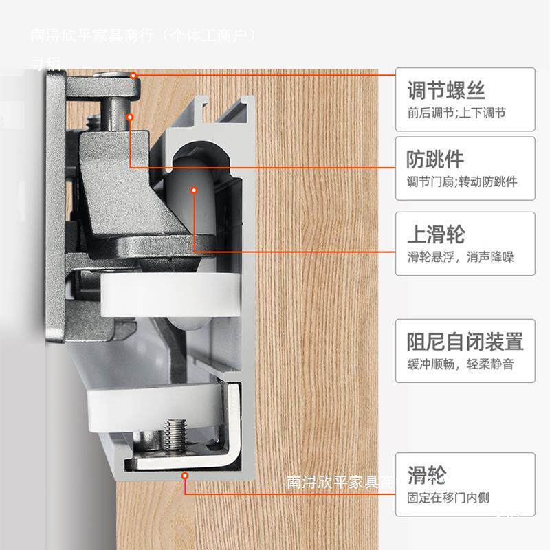灵门隐形轨道吊轮五金配件平移拉门推双向缓冲无轨木28门吊轮滑幽