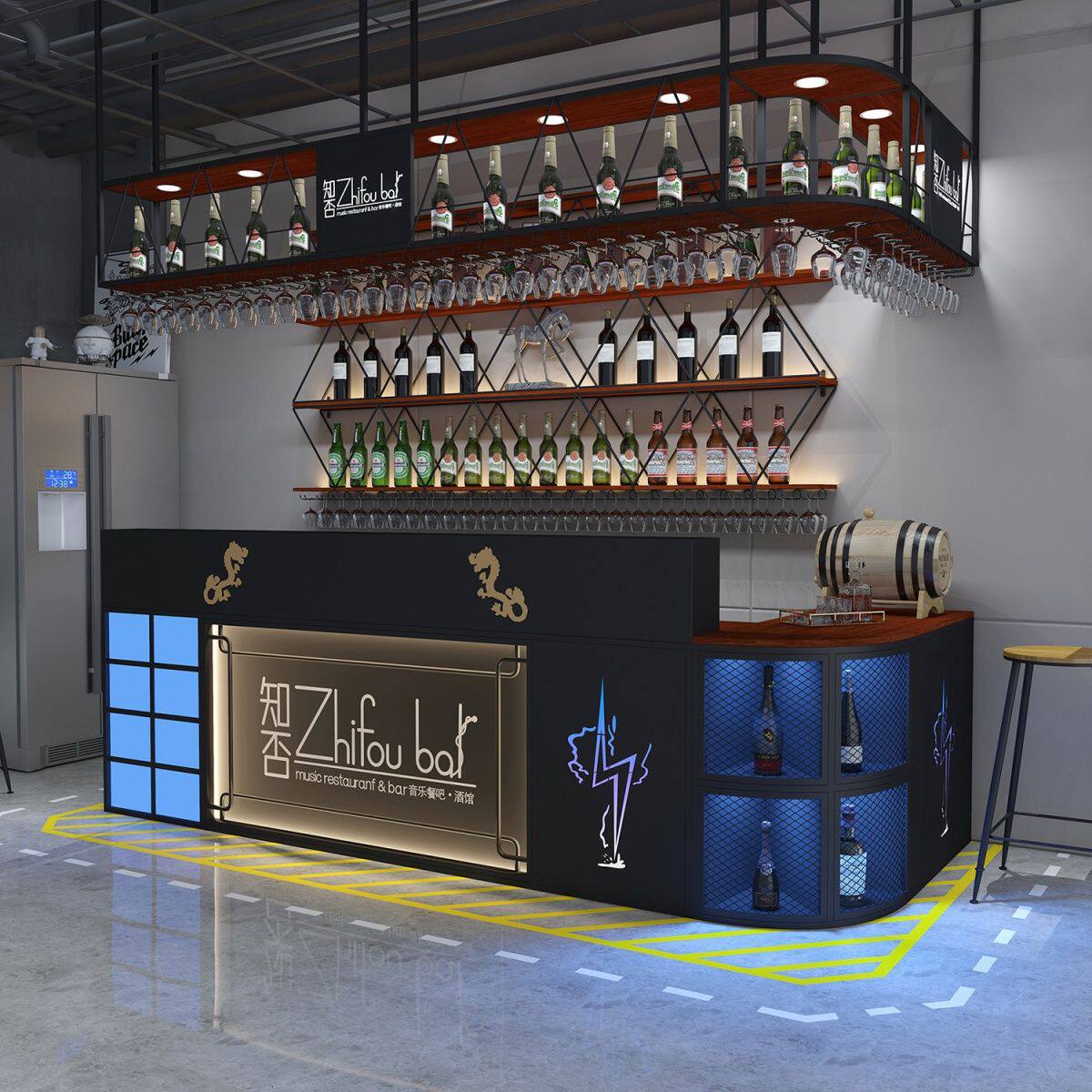吧台收银台创意工酒吧餐厅复古铁艺吧台饭店烧烤店吧台柜商用金属