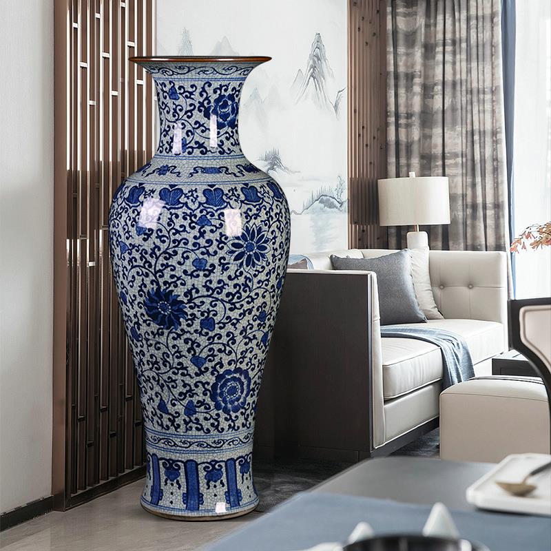 景德镇陶瓷落地大花瓶仿古青花瓷客厅桌面装饰品公司开业送礼摆件