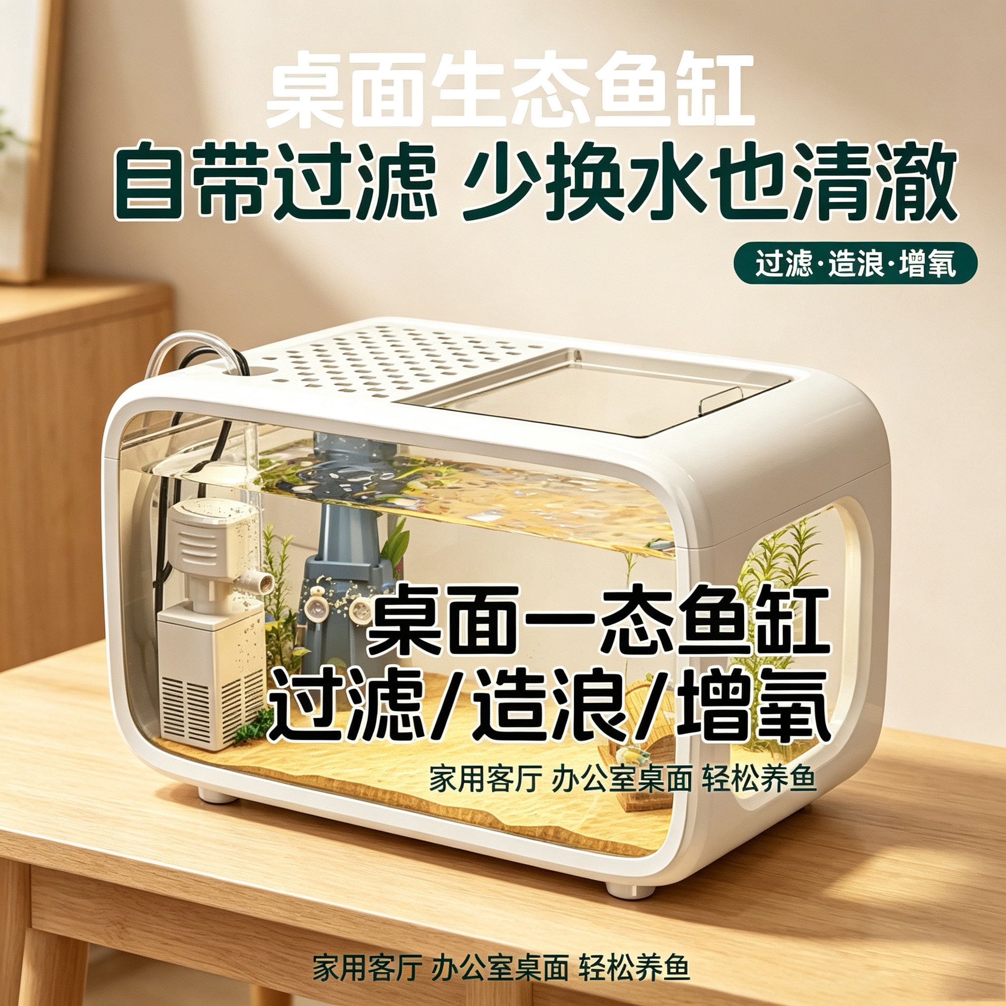 鱼缸家用客厅2026新款生态造景全套过滤制氧一体机桌面小型乌龟缸