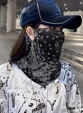 防晒面罩男女冰丝挂耳护颈遮阳全脸罩骑行面巾夏天遮阳骑行面巾